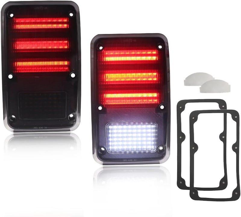 MOTRUM Tail Light Compatible with Dodge Truck Van 1978-1993, [DOT] Red LED Taillight Lamps, White Backup Reverse Lights, Replace OEM #4057973 4057972 | CH2808102 CH2809102, 1 Pair, Smoked Lens - Image 1